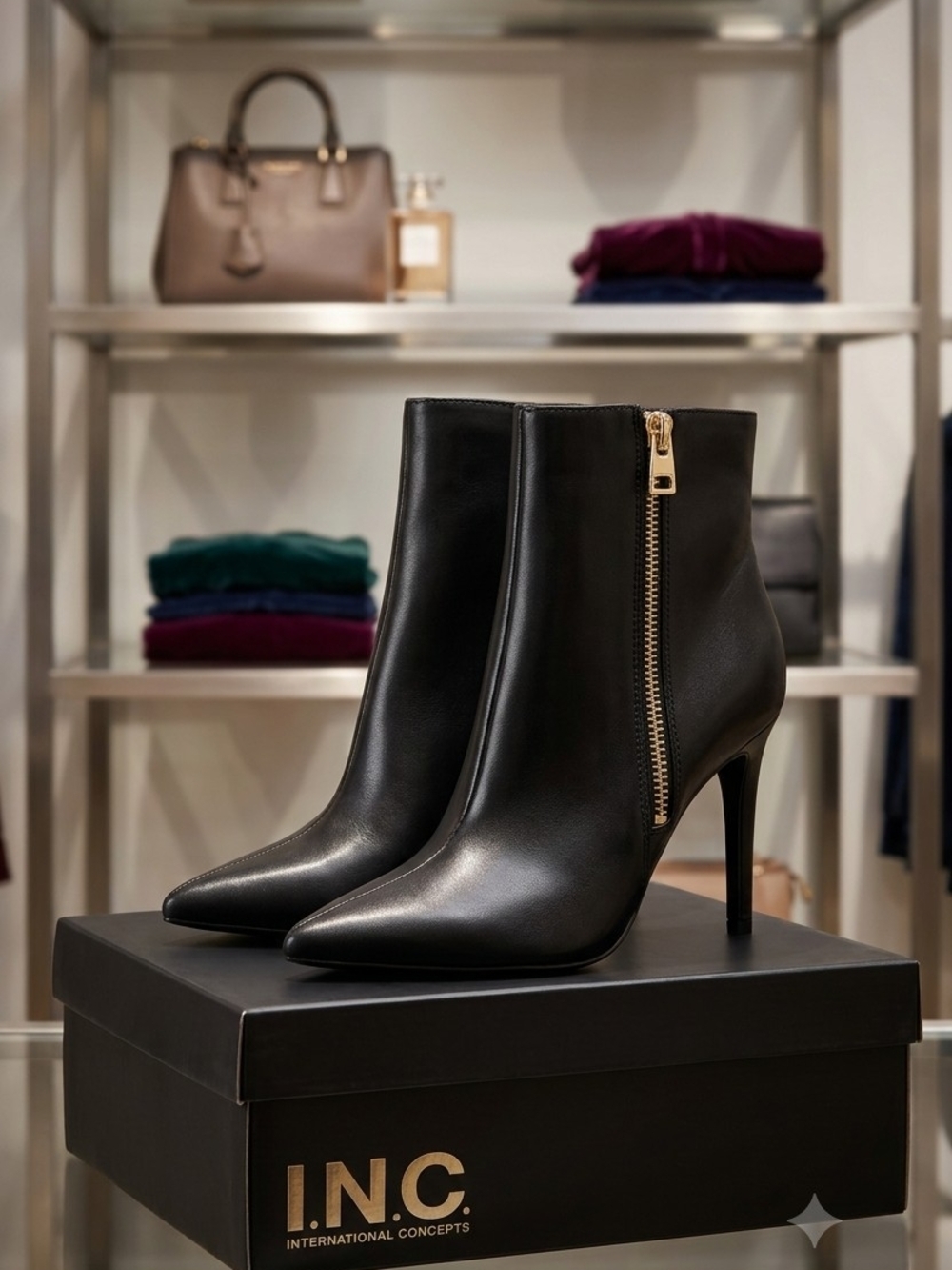 I.N.C. Black Pointed-Toe Heeled Boots Like New
